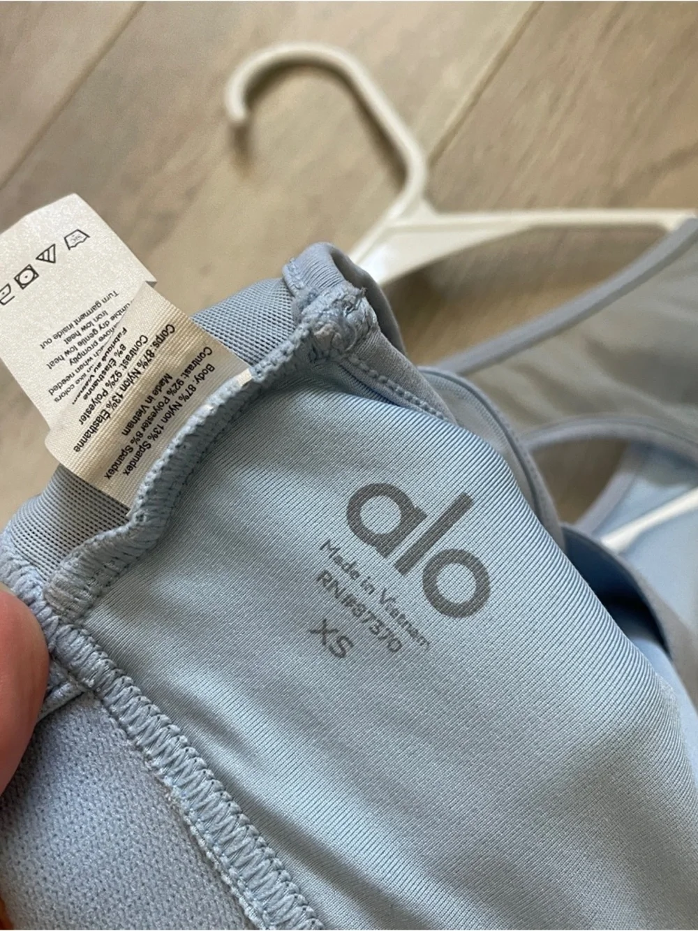 Alo Longline Bra high neck incline mesh back womens Blue (xsmall) activewear
